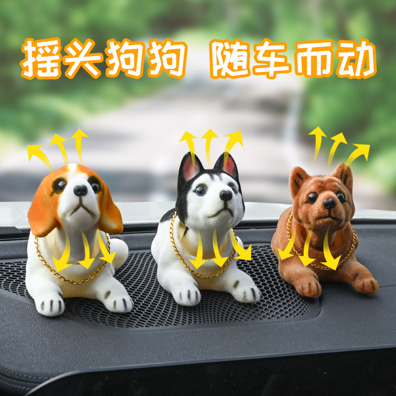 Decoración del coche lindo movimiento cabeza perro coche decoración dibujos animados muñeca instrumento panel creativo asintiendo perro sacudiendo cabeza muñeca de peluche