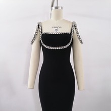 典雅闪耀星光高定小黑裙重工珠钻修身显瘦黑色礼服裙优雅连衣裙