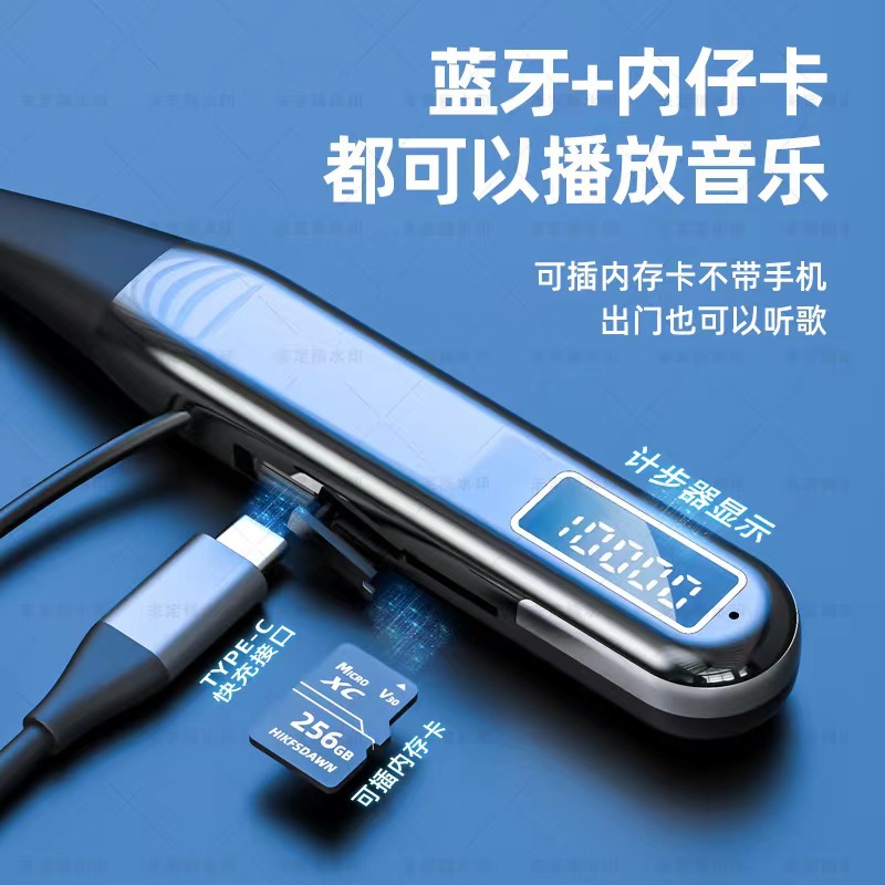 Popular podómetro deportes auricular Bluetooth inalámbrico tarjeta cuello desgaste ultra-larga resistencia auricular Bluetooth inalámbrico al por mayor