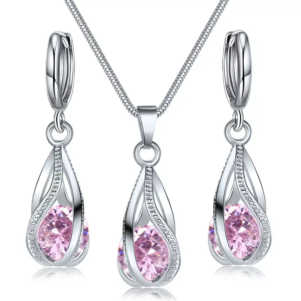 Cross-Border Hot-Selling Zircon Crystal Jewelry Set for Women European and American Retro Creative Design Rotating Water Drop Necklace Earrings Trend