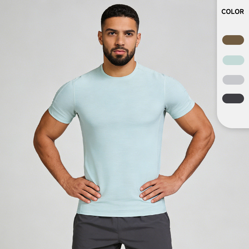 25 primavera y verano nueva camiseta de manga corta elástica de humedad transpirable para hombres running fitness camiseta de secado rápido