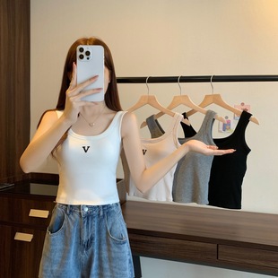 Korean-style thread cotton embroidered sling back vest with chest pad one-piece wrapped chest outer wear bottoming sleeveless top