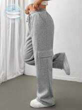 N 75682 Straight Pocket Loose Wide Leg Sweatpants ֱͲ�ڴ���