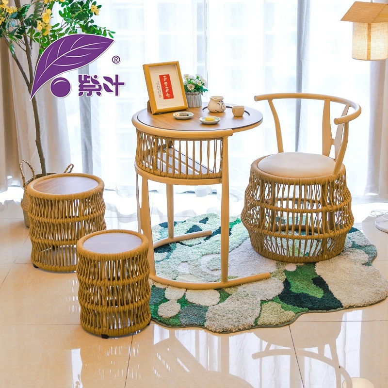紫葉花雨間茶卓ベランダ茶卓セット小型円形茶卓家庭用茶台レジャー茶卓|undefined