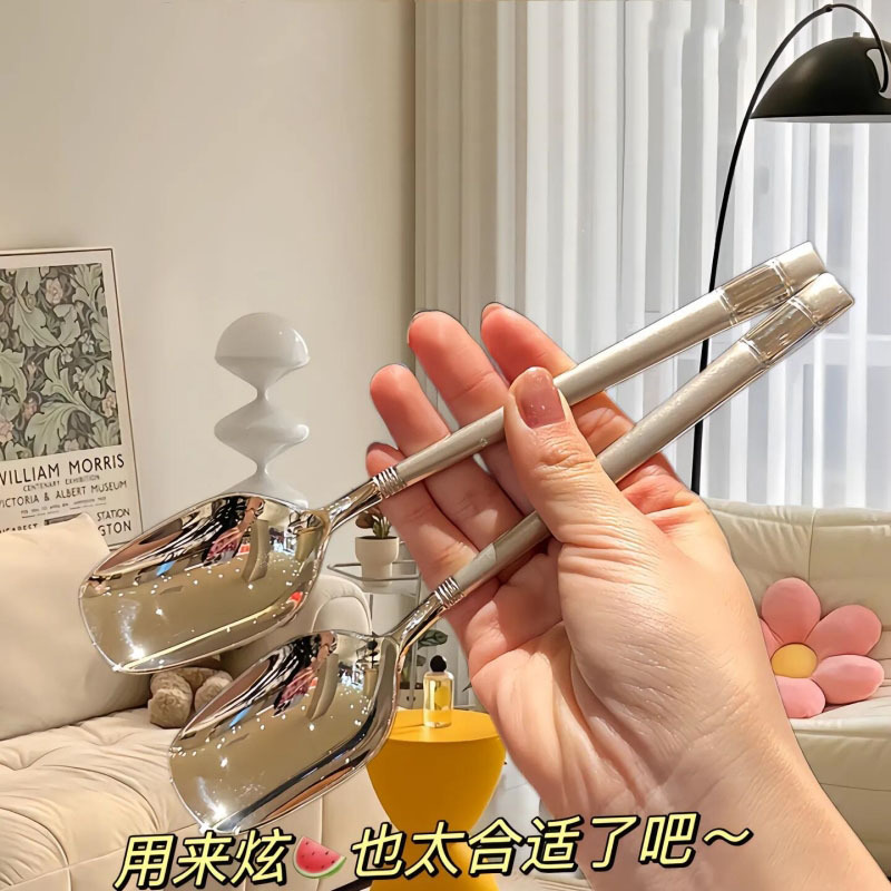 Ins Stainless Steel Dessert Spoon Rice Spoon Soup Spoon High-Value Tableware Exquisite Western Food Small Spoon Household Ice Cream Spoon