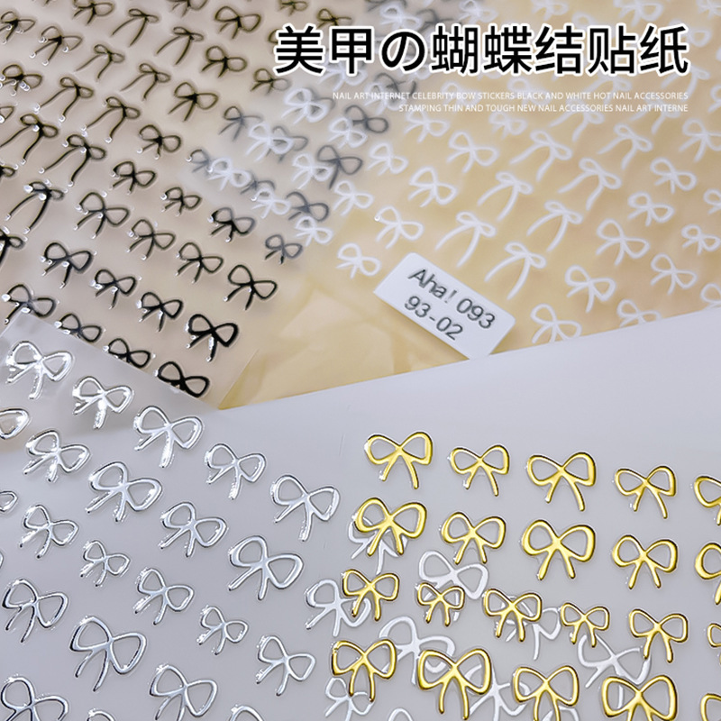 Bowknot Nail Art Stickers, Popular Online Style, Hollow Gold and Silver Nail Stickers with Adhesive Backing, Wholesale Hot Stamping