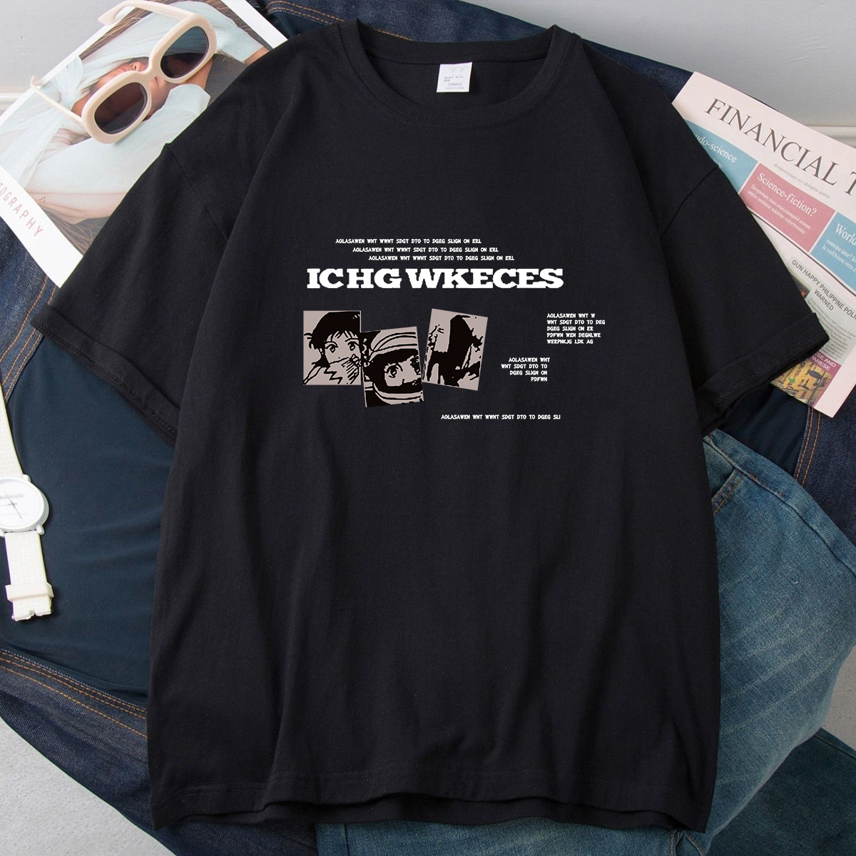 Camiseta de manga corta estilo Hong Kong para mujer, camiseta de manga corta estilo japonés 2026 para hombre y mujer, camiseta blanca versátil y moderna.