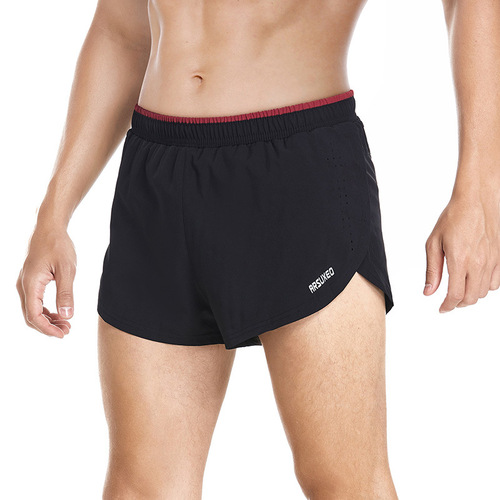 Summer men's fitness running sports casual shorts marathon quick-drying three-point pants triangle lining maroon dark blue