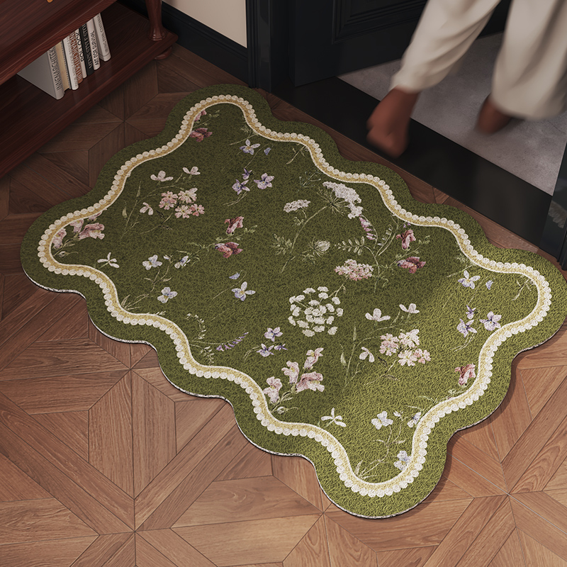 Entrance Door Floor Mat Green High-End Entrance Silk Circle Foot Mat Door Stain-Resistant and Wear-Resistant Cuttable Anti-Slip Carpet
