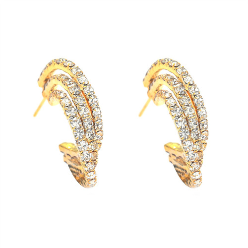 DINGKA Fashion C-Shaped Diamond Stud Earrings for Women, Sparkling Diamond-Hole Small Earrings, Elegant Trendy Ear Accessories