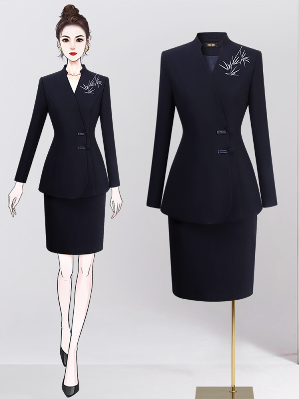 职业套装女春秋气质新中式案场客服前台工装珠宝店工作服西装制服|undefined