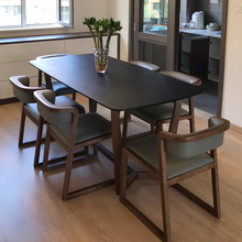火燒石餐桌椅組合現代簡約長方形北歐實木吃飯桌子家用小戶型歺桌
