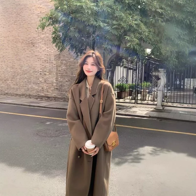 Шерстяное пальто для подростков, oversize весна–осень, двубортное, несколько цветов