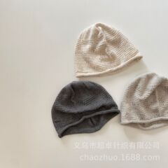 韓国風パイル帽子、春と秋のプルオーバー帽子、雰囲気のあるニットつば帽子、子供用防寒帽子