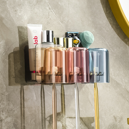 Household toothbrush rack bathroom punch-free wall hanging bathroom toothbrush holder mouthwash cup set multi-functional toothbrush