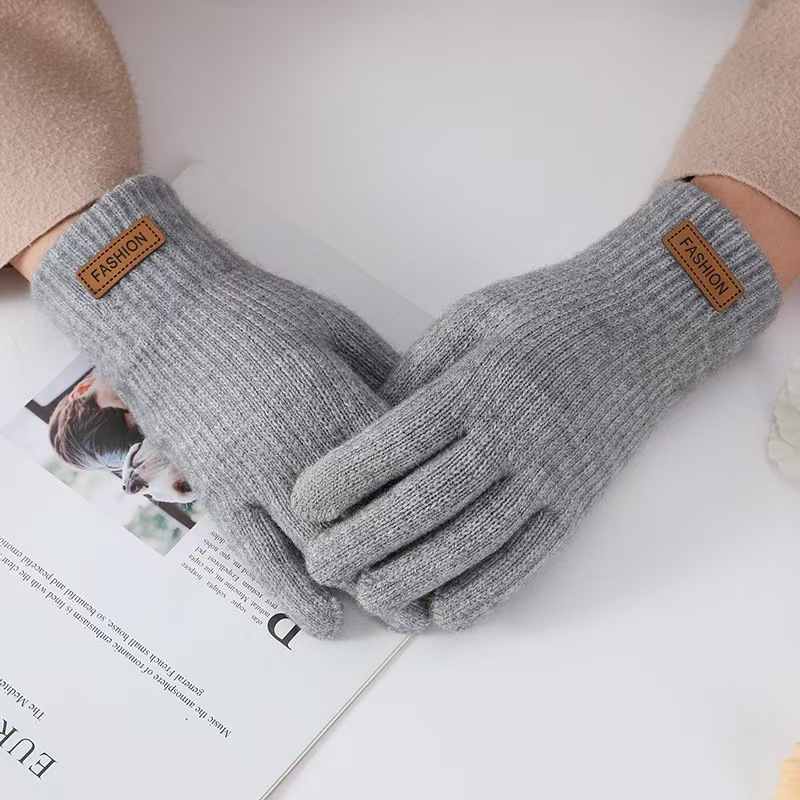 女性用冬用手袋、ベルベットで厚く、5本指の学生、かわいいニットの防寒サイクリング、タッチスクリーンの暖かいサイクリンググローブ|undefined
