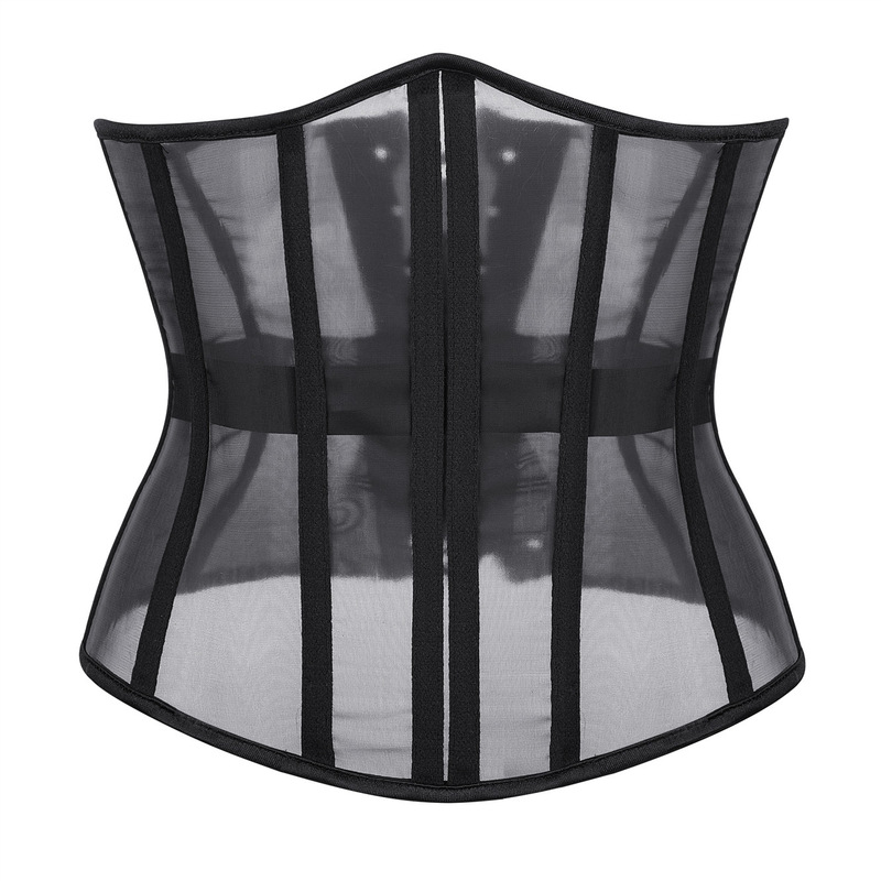 Foreign trade court transparent mesh waist seal back adjustable strap girdle waist seal 14 bone French yarn surface Corset