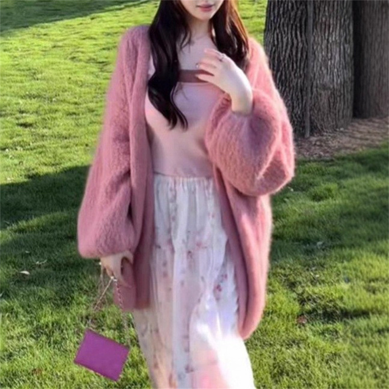 早秋韩系氛围感纯色灯笼袖毛衣女高级感慵懒风显瘦大码针织衫|undefined