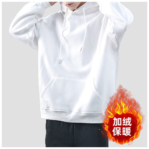 Cap Sweatshirt Streetwear Heavyweight Long-Sleeve Hoodie Men 2024 Autumn/Winter Solid Color Fleece Lined Thick Cool Casual Top