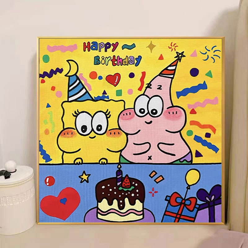 スポンジ・ボブ デジタル油絵 DIY 漫画アニメ 子供向け 手塗り装飾画 置物 環境に優しい|undefined