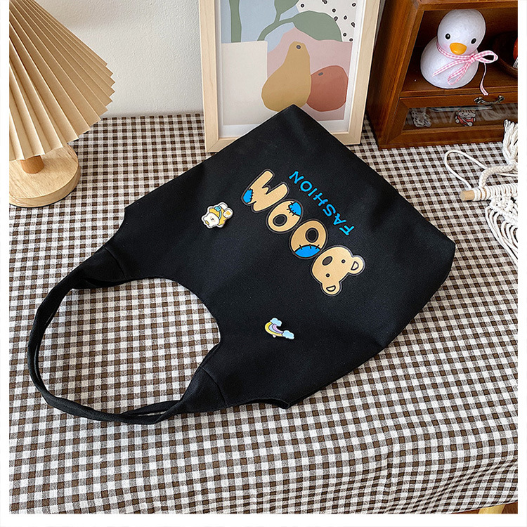 2021 Summer Japanese-style simple canvas bag, student backpack, single-shoulder handbag for going out, cartoon badge cotton bag undefined