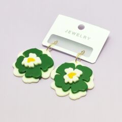 新しい二重層スプライシング、小さな新緑の花、誇張されたアクリルピースイヤリング、シルバーニードルイヤリング、イヤリング