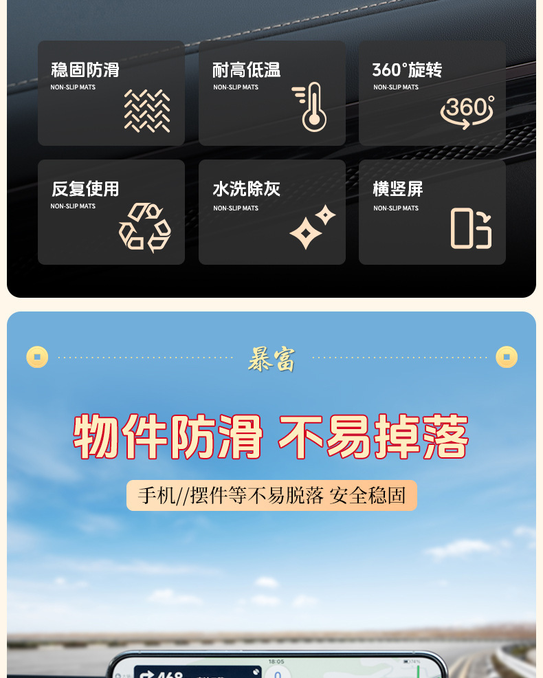 Car-mounted anti-slip mat with strong suction, parking sign, dashboard multifunctional four-in-one phone holder and navigation