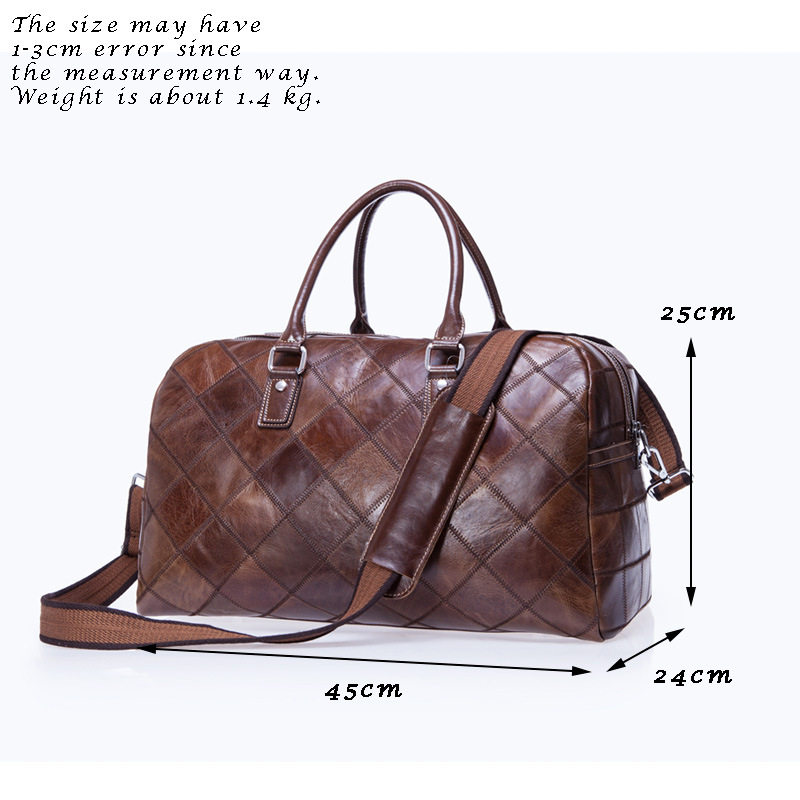 Túi du lịch nam da bò thật họa tiết kẻ caro , túi xách tay đeo vai đựng hành lý — Cà phê 43cm, 8885 cà phê nhạt, 8885 màu đen, Cà phê 8885 chi tiết 22