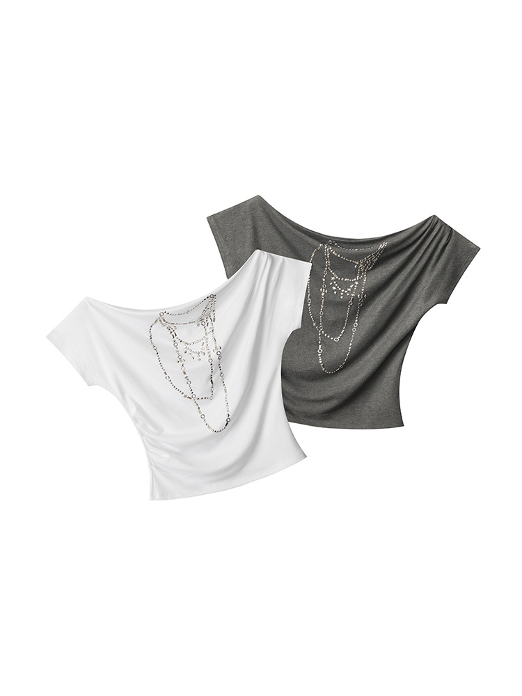 HeyHenry 斜め襟デザインワンショルダーホットガールショート Tシャツ 2025 新しい夏の半袖オフショルダートップ女性のための