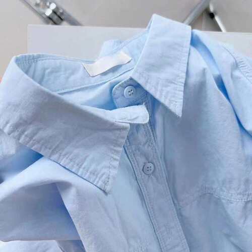 Sen light luxury cotton blue shirt for women in spring and autumn, all-matching, slimming, small man shoulder shirt, worn outside