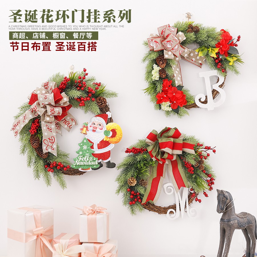 Navidad guirnalda puerta colgante anillo de ratán hotel centro comercial ventana escena diseño estilo europeo y americano decoraciones adornos