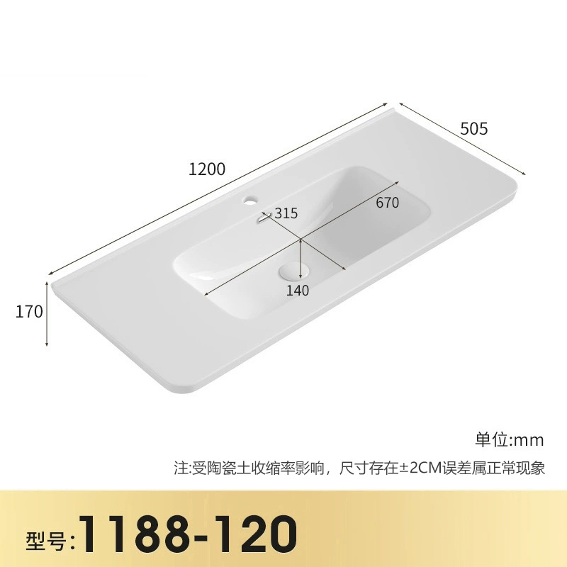 Lavabo de Cerámica para Encimera con Esquinas Redondeadas, Lavabo de Cerámica Integrado, Lavabo para Baño, Lavabo Central de Cerámica, Lavamanos, Venta Directa de Fábrica