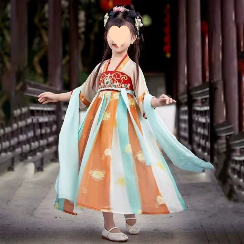 Древний костюм Hanfu для девочек, летнее детское платье для выступлений, костюм Тан в древнем стиле