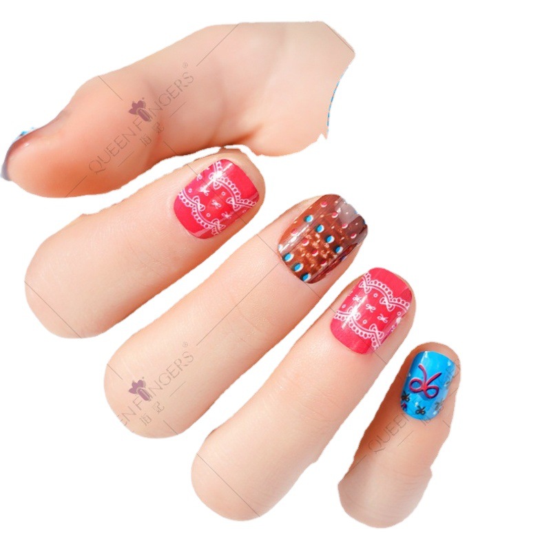 24-pieza de uñas en bolsas desgaste de los niños pieza de uñas adhesivo de uñas pegatina de uñas piezas de uñas para niños parche de uñas falso producto terminado