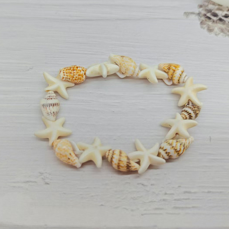 European and American Cross-Border Hot Selling Ocean Style Beach New Blue Turquoise Starfish Natural Shell Conch Elastic Couple Bracelet