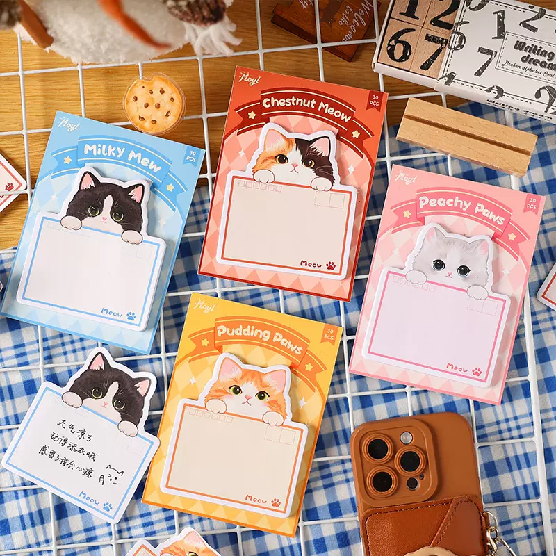 可爱卡通猫猫便利贴造型小贴画学生diy留言手写便签本有粘性N次贴