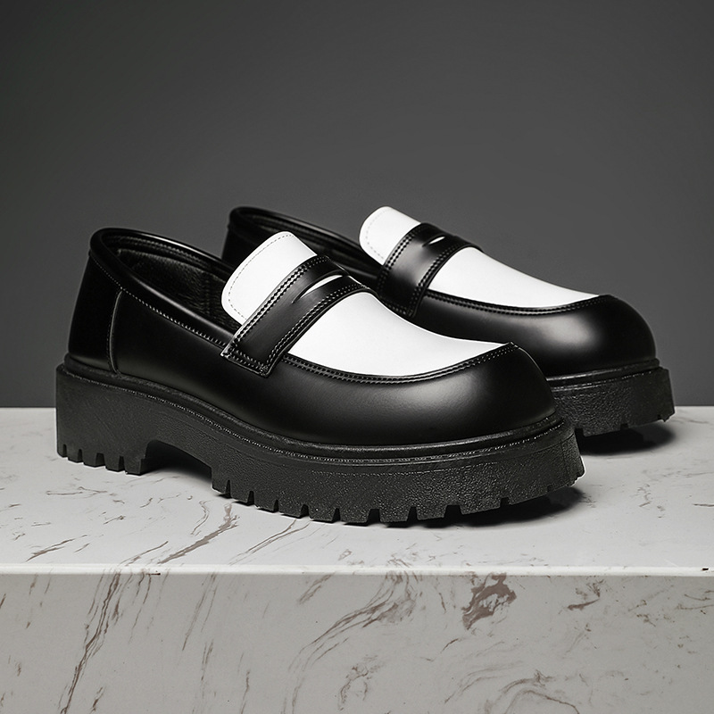 Shoes Men's Ins New All-match British Business Trendy Casual Platform Carbon Black Sports Non-slip Leather Shoes