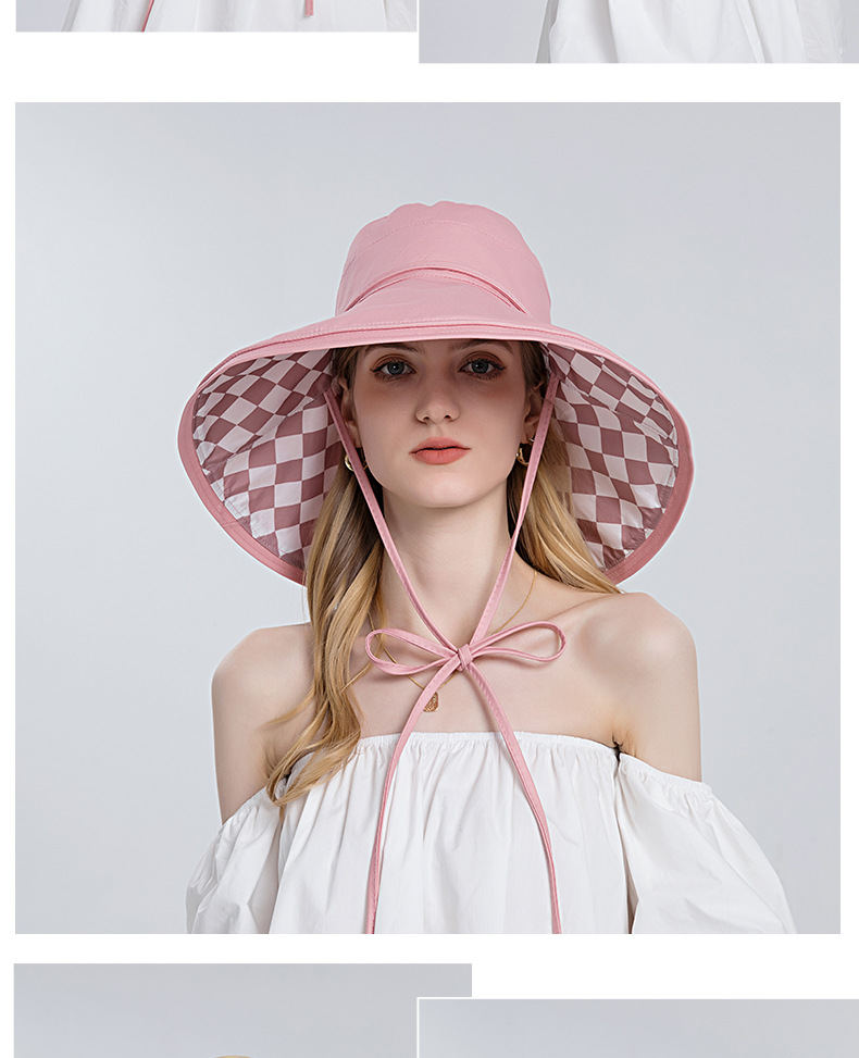 Double-sided Plaid Fisherman Hat Women's Spring And Summer Foldable Sunscreen Hat display picture 1