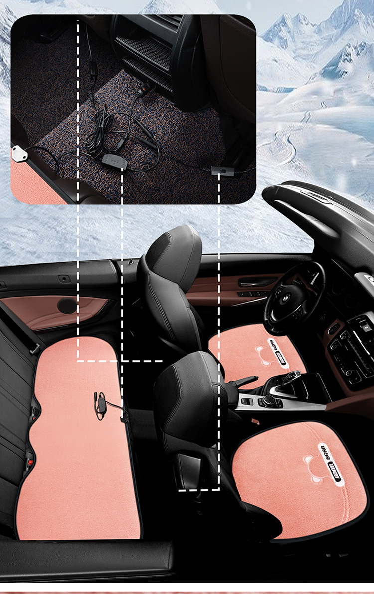 Winter Warm Car Seat Cushion Cartoon Rabbit Ears Free Three-Piece Set Teddy Velvet Diamond Pattern Small Three-Piece Wholesale