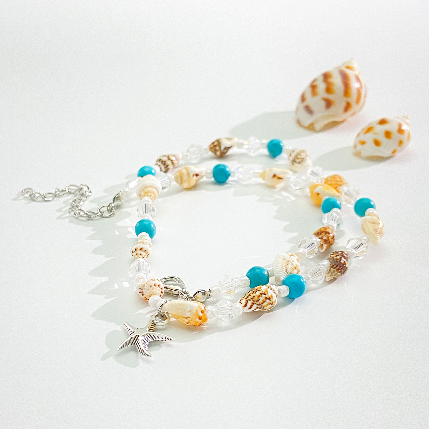 41g Weight Necklace Classification Titanium Steel Chain Material 1 Piece Quantity Masquerade Occasion Alloy Material Starfish, Shell Pattern Women's Gender Beaded Design Retro, Classic Style Style Retro Classic Style Starfish Shell Arylic Alloy Beaded Necklaces Wholesale 5