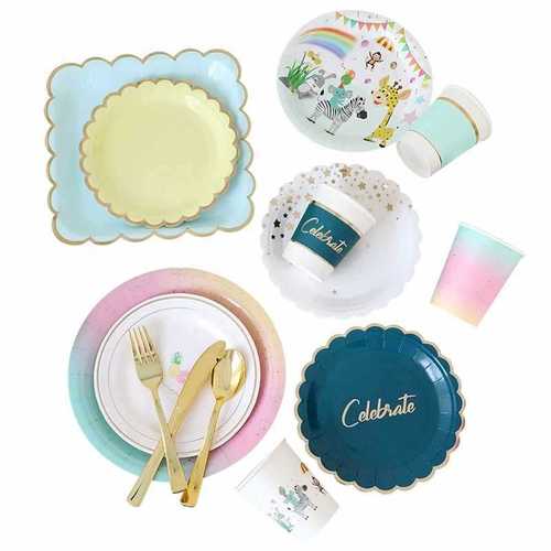 Picnic plate disposable paper plate children's party tableware dessert table decorations white plate birthday party cake plate