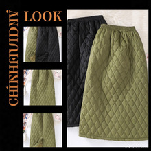 Z4M韩国东大门秋冬羽绒棉半身裙女挡风裙夹棉保暖开叉中长款A字裙