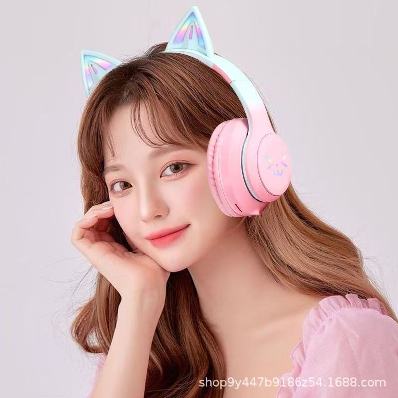 [Nuevo] auriculares Bluetooth transfronterizos BT618 auriculares de juego de videojuegos de gato con auriculares de color gradiente