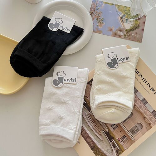 White pure cotton women's embossed white socks, mid-calf JK socks, solid color student socks, Zhuji sock factory wholesale