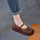 以一 Кожаные этнические ретро босоножки, воловья кожа, мягкая подошва, этнический стиль