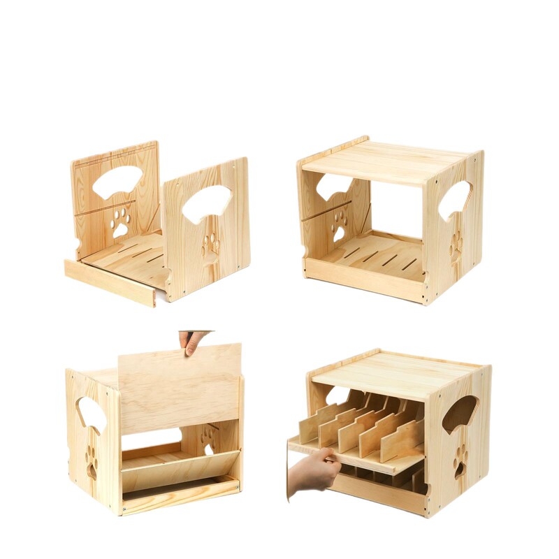 木製猫缶収納ラック家庭用猫スナックペット用品収納ラックリビングルームデスクトップ雑貨収納ラック|undefined