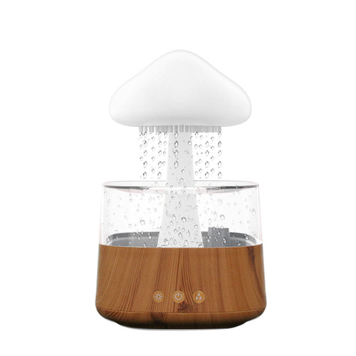 Mushroom Cloud Droplet Humidifier Home Large Mist Capacity Home Bedroom Lamp Raindrop Aroma Diffuser with Wood Grain Essential Oil