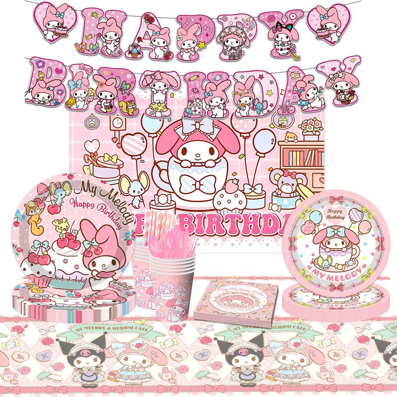 Melody Party Paper Plates Tableware Cartoon Theme Birthday Party Decoration Supplies Paper Sanrio Party Napkins