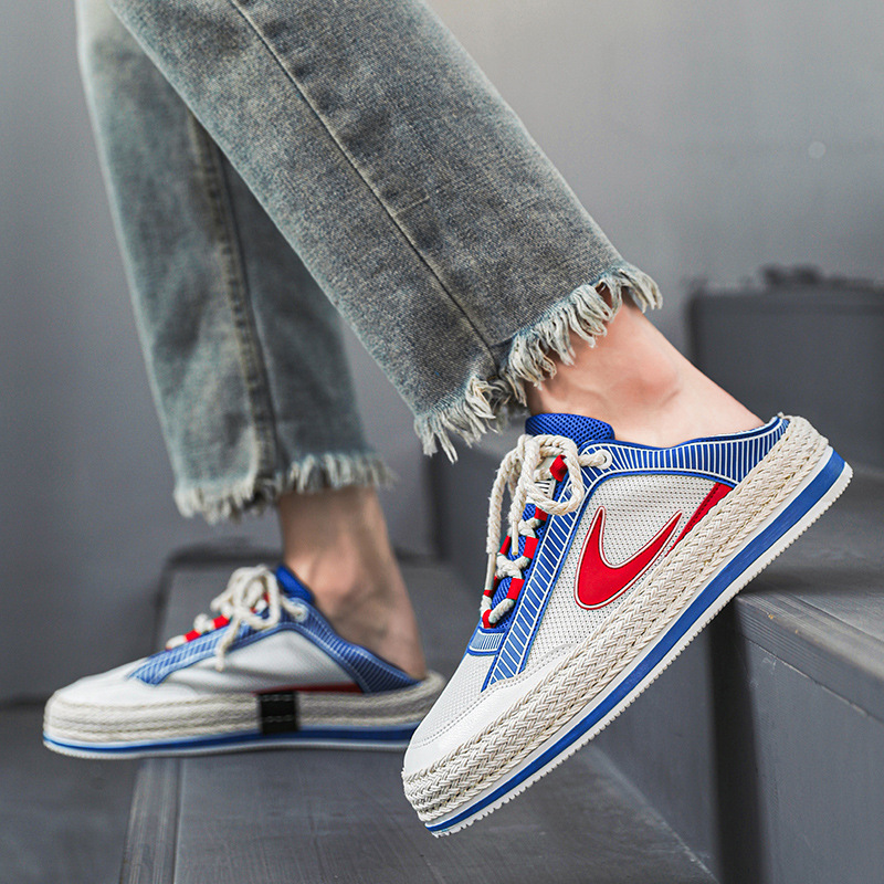 Scarpe da uomo autunnali Nuove scarpe sportive in mesh Un pedale Scarpe da marea intrecciate in paglia a doppio scopo con fondo spesso Scarpe casual da studente traspiranti da uomo_voghion.com