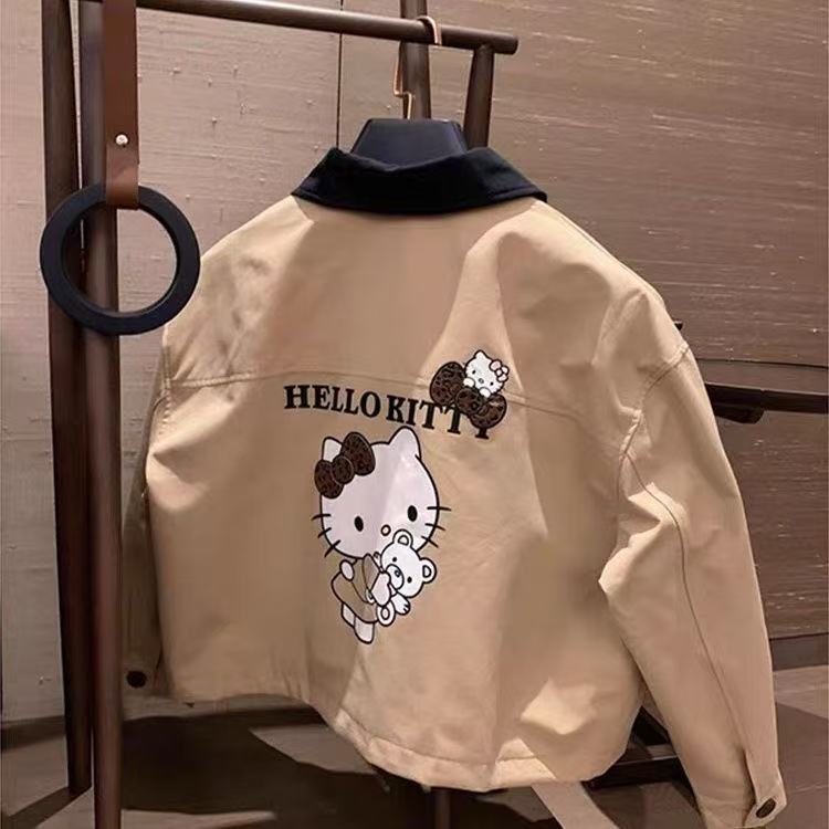 Girls' Kitty Cat Jacket, New Spring Collection, Children's Korean Style Short Coat, Jacket for Older Kids, 2026 Spring and Autumn Model